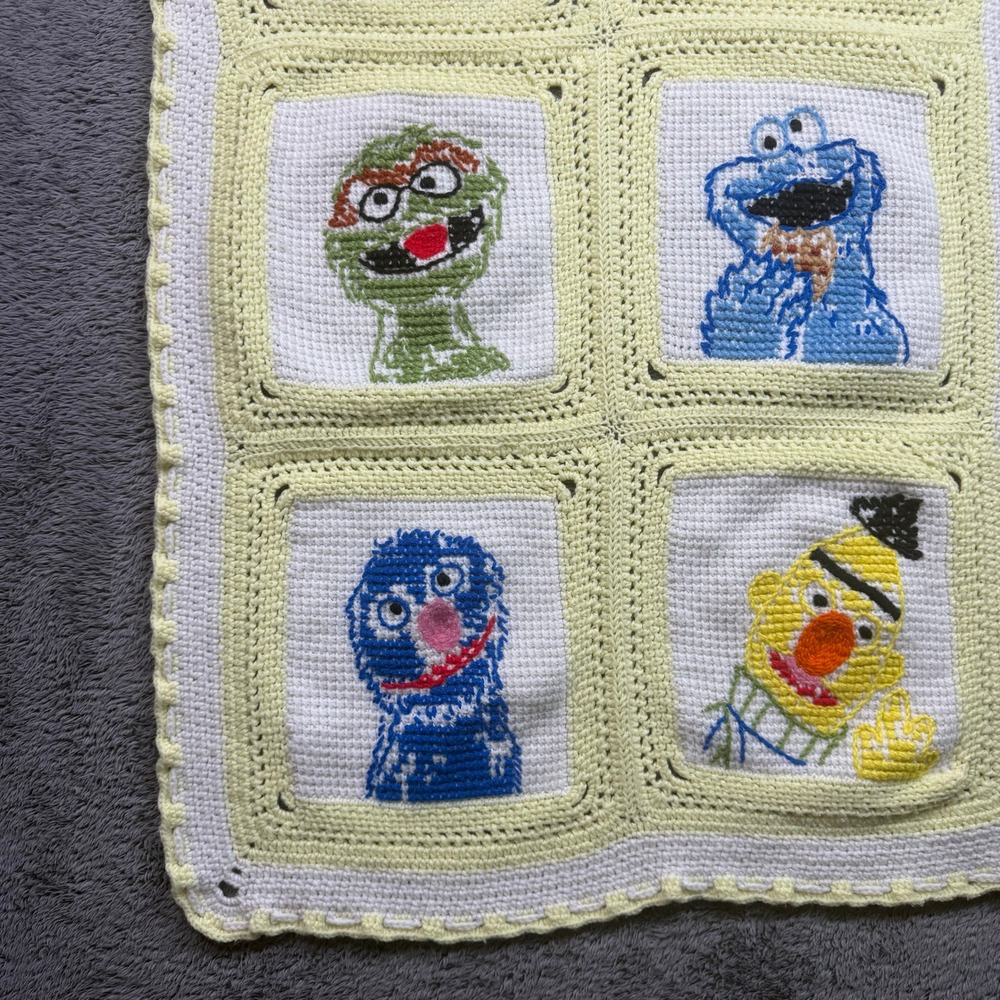 Vintage Handmade Sesame Street Crochet Baby Blanket - Picture 3 of 5
